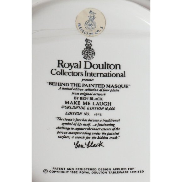 Royal Doulton Collector Plate Clown Behind The Painted Masque By Ben Black - Picture 3 of 4